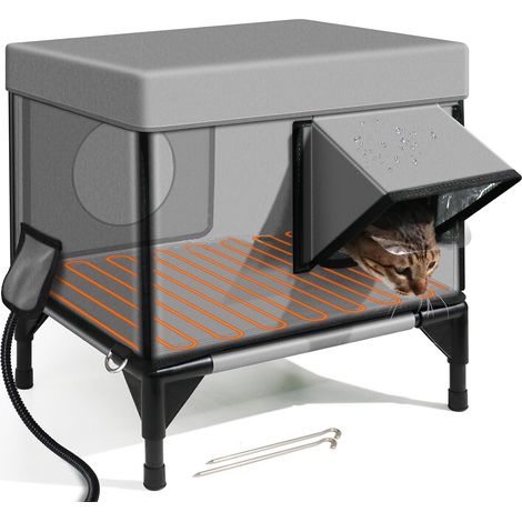 Niche Chat Extérieur Chauffante Isolée Taille M – Maison Chat Imperméable Anti-Griffes avec Coussin Chauffant et Câble Anti-Morsure – Abri Hiver 4 Saisons Surélevé pour Chat Errant, British Shorthair (1/4)