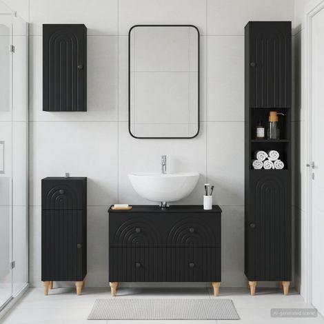 vidaXL 4 Piece Bathroom Cabinet Set ALKMAAR Black Engineered Wood (1/5)