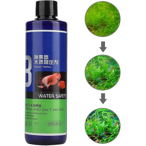 Stabilisateur d'eau pour aquarium, purificateur de chlore et d'ammoniaque avec compte-gouttes et verre doseur (1/3)
