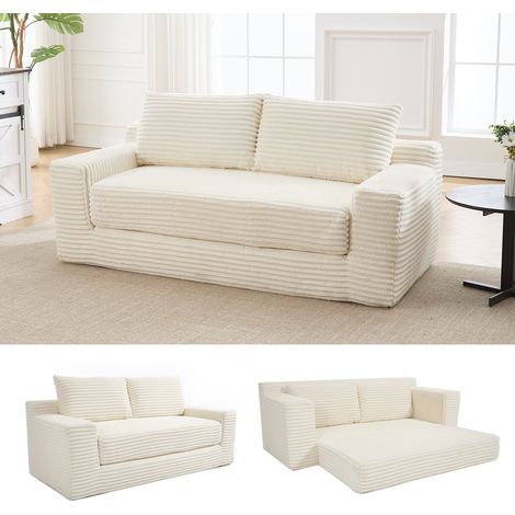 Sofá cama 2 plazas de tejido acanalado blanco, sin montaje OKMYHOME (1/5)