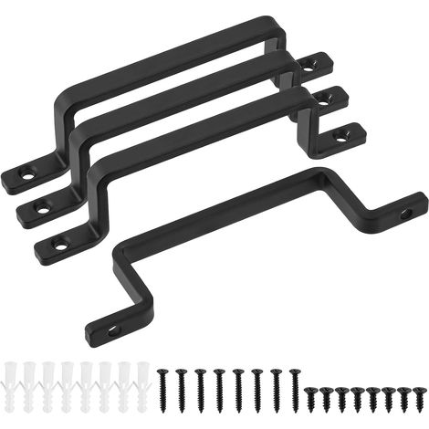 Lot de 4 Poignées de Porte Vintage en Fonte Noire,Traction de Poignée de Porte Extérieure Intérieure Noire, Poignées robustes en fer idéal pour extérieur, garage, armoire et intérieur (1/5)