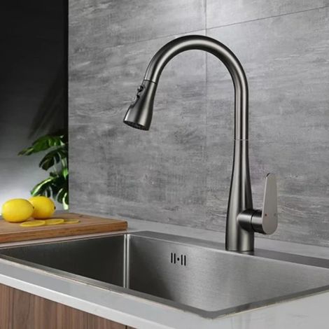 (Gris anthracite-G3/8) Robinet de cuisine amovible pour évier de cuisine, mitigeur manuel, compatible avec les robinets israéliens, en laiton brossé. (1/5)