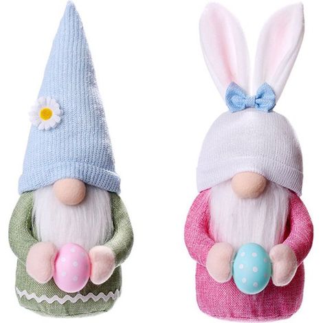 Bambole a forma di coniglietto pasquale, 2 pezzi – Con uova, senza viso, decorazione da tavolo (1/5)