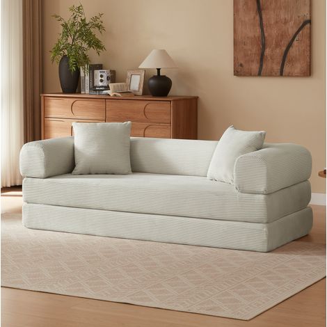 Divano letto modulare da 2 posti in velluto beige, capacità per 1 persona, in schiuma, 195x89x59 cm (1/5)