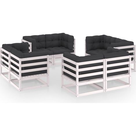Salon de jardin 8 pcs Ensemble Table et Chaise de Jardin - avec coussins Bois de pin massif BV309168 - BonneVie (1/5)