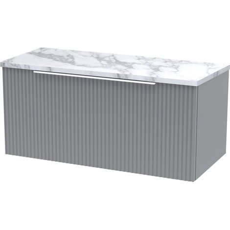 Tixall Fluted Wall Hung Vanity Unit with Laminate Worktop, Satin Grey, 800mm