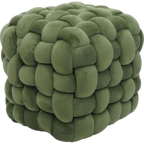 Pouf HWC-Q48, pouf ottoman rembourré à noeuds, velours (220 g/m2) 39 cm - vert (1/5)