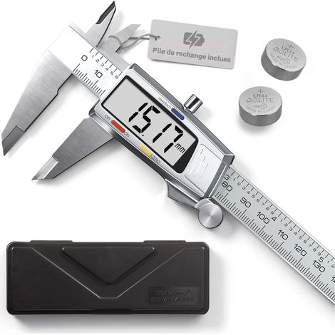Pied à coulisse numérique acier inoxydable 150mm / 6“ écran LCD boîte incluse