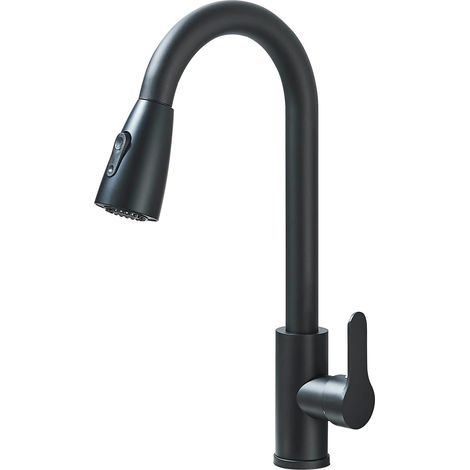 Mitigeur Cuisine Pivotant à 360° d'Évier à Arc Élevé Robinet de Cuisine 2 Modes Pulvérisateur Extensible (Noir Mat) (1/5)