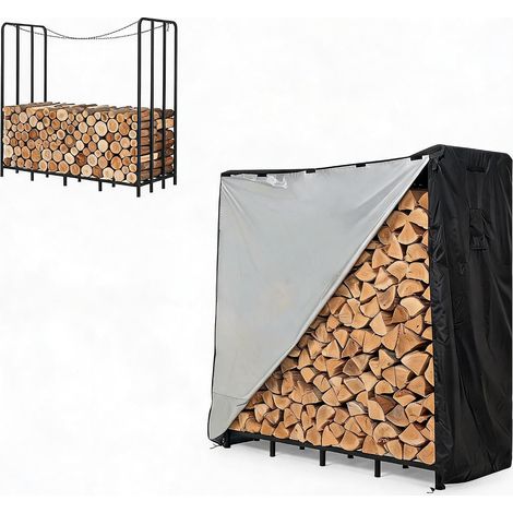 Range-bûches extérieur 186x84x185 cm acier robuste avec housse anti-intempéries autoportant jardin terrasse (1/5)
