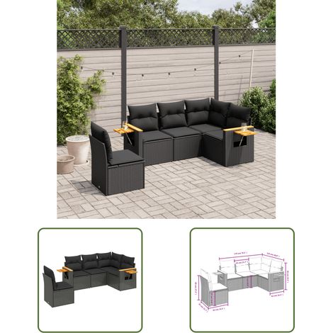 The Living Store 5-tlg. Garten-Sofagarnitur mit Kissen Schwarz Poly Rattan - Gartenmöbel - Sofasatz - Rattan Möbel - Outdoor Sofa - Esszimmergarnitur (1/3)
