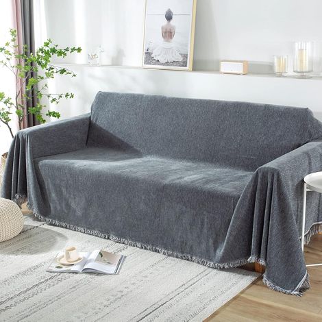 Couverture De Canapé - 180 x 300 cm - Polyester - Gris Foncé - Pour Canapé Lit Fauteuil - 1 Pièce (1/5)