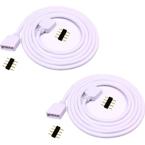 Câble Extension LED RGB - Lot de 2 - PVC et Cuivre Étamé - Rallonge 4 Broches Sans Soudure - Pour Bandes 5050 3528 - 3 Mètres Blanc