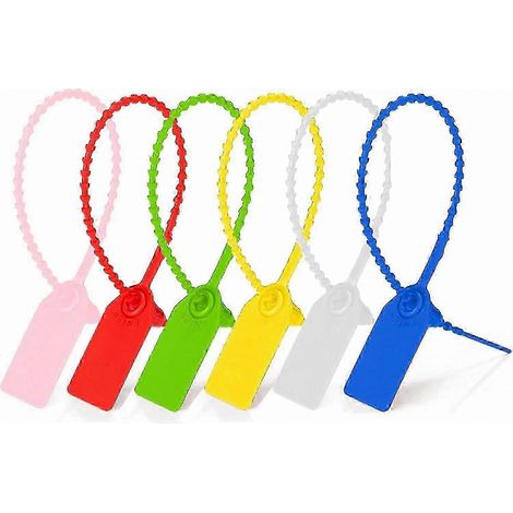 Lot de 120 attaches de sécurité inviolables, scellés antivol en plastique, colliers de serrage autobloquants pour câbles, étiquettes à tirer de 250 mm de long pour un étiquetage sécurisé (1/5)