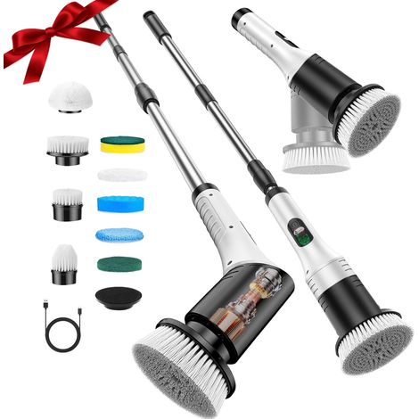 Brosse électrique rotative nettoyage 9 têtes rechargeable, manche réglable, écran, 2 vitesses pour salle de bain, cuisine, voiture (1/5)