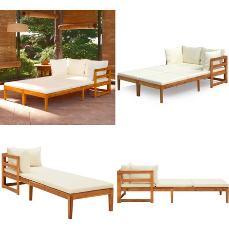 Chaises longues et coussins blanc crème lot de 2 bois d'acacia - Chaise Longue - Salon De Jardin - Mobilier De Jardin - Bois D'acacia - Relax - Home & Living