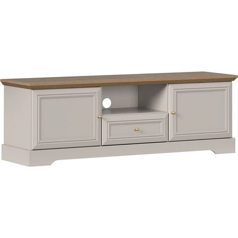 Meuble TV avec 2 portes, 1 tiroir et 1 niche - Beige et Naturel clair - ZARULA (1/4)