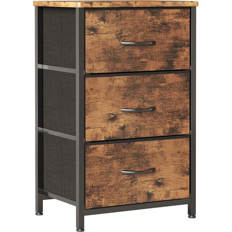 Table de Chevet, Commode à 3 Tiroirs, Meuble à Tiroirs en Tissu, Commodes et Buffets Hauts et Étroits, Armoire de Rangement pour Chambre, Salon, Couloir, Meuble en Bois Massif, Style Vintage Rustique (1/5)