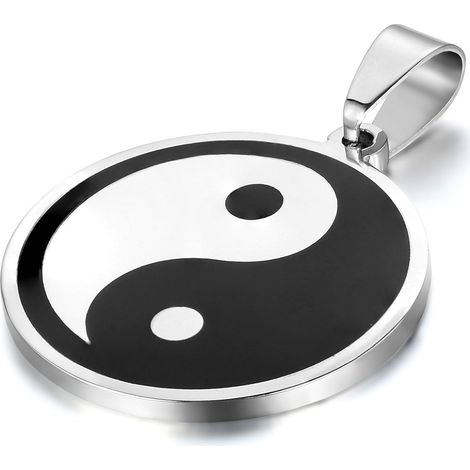 Collier pendentif en acier inoxydable noir et blanc symbolisant le Yin Yang, pour homme, décoration de Noël, cadeau (1/5)