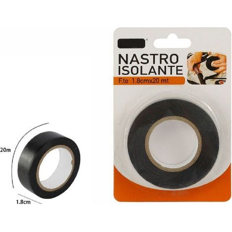 TrAdE Shop Traesio - Nastro Isolante Rotolo Nero 1,8 Cm X 20 Metri Elettricista Fai Da Te Pvc 69844 -