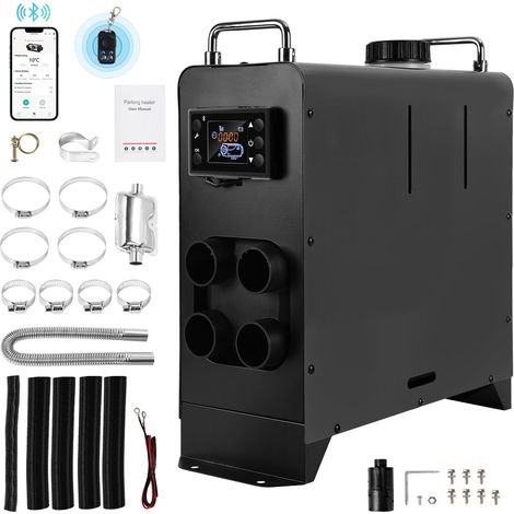 Jiubiaz Chauffage Diesel Portable 8 kW 12/24 V Monobloc Vertical 4 Sorties d'Air, App Bluetooth, 2 Poignées Métalliques pour Auto Camping-Car Camion Noir (1/5)