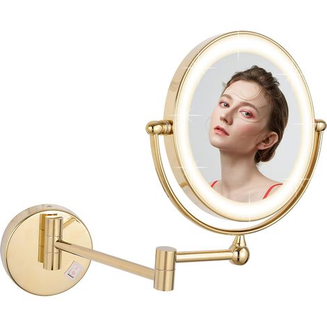 Miroir cosmétique éclairage doré 1X/7X pivotant 360° - Miroir grossissant lumière - Salle de bain hôtel spa (1/5)