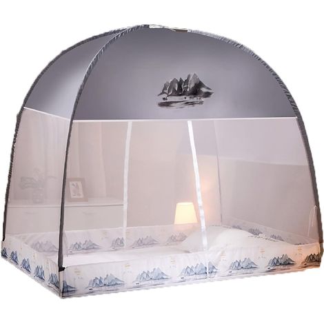 Tente moustiquaire escamotable, auvent pliable portable, matelas, moustiquaire sans fond, double porte pour lit double à king size, facile à installer pour le camping en voyage (1/4)