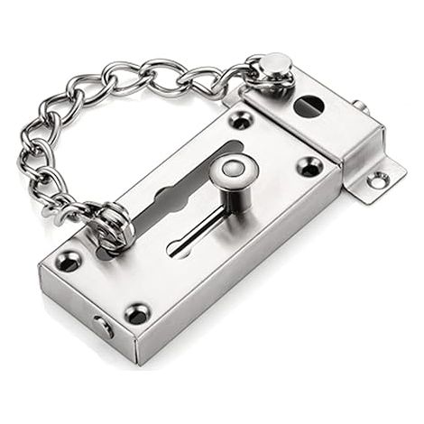 Verrou de porte à chaîne, Verrou de porte à 8 vis (Argent) Verrou avec chaîne antivol, Garniture de porte à chaîne avec verrou coulissant, Serrure à cylindre, Robuste et renforcée