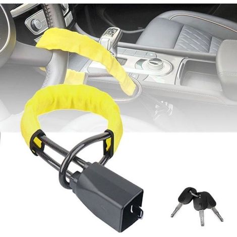 Antivol Voiture,Antivol Voiture Vol Sécurité,Bloc Volant Voiture Antivol Verrouillage de Ceinture de Sécurité-Universelle jaune YYV (1/4)
