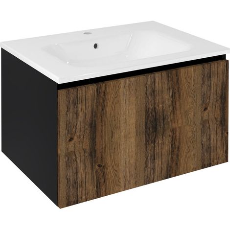 Meuble vasque LOREA 70x44x51,2cm, 1x tiroir, chêne collingwood/noir mat (1/2)