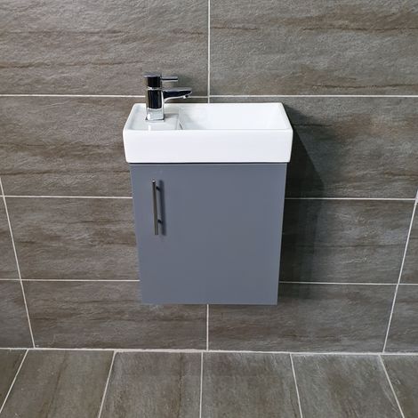 Nuie Vault Vanity Unit Wall Hung 400mm Grey Gloss Ceramic Basin Sink Cloakroom, With Tap (1/4)