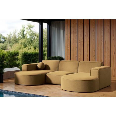 Garten Ecksofa U-Form SUNDAY in wetterfester Stoff ART-N Caramel