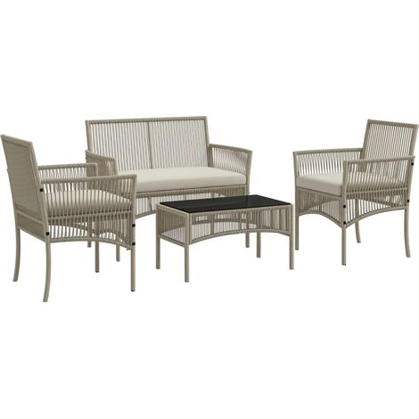 Set da Giardino in Rattan da 4 Pezzi con 2 Poltroncine, Divano e Tavolino da Caffè, Kaki e Nero (1/5)