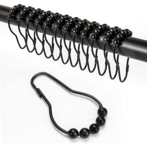 Pair 12 Pièces Crochet Rideau Douche, Anneau Rideau Douche avec Système Coulissant, Anneaux pour Tringle à Rideaux Antirouille, Anneaux Rideaux Douche pour Rideau de Porte, Rideau de fenêtre (1/5)