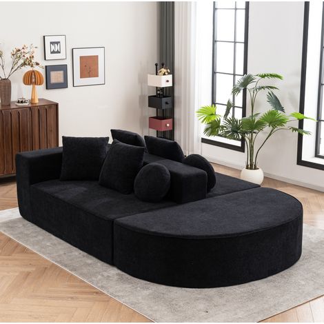 Canapé modulable convertible en chenille noir 263 x 171 x 66 cm sans montage DESVIAE (1/5)