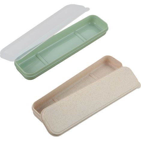 Boîte de rangement portable pour couverts de voyage (2 pièces), coloris vert et blé. (1/5)