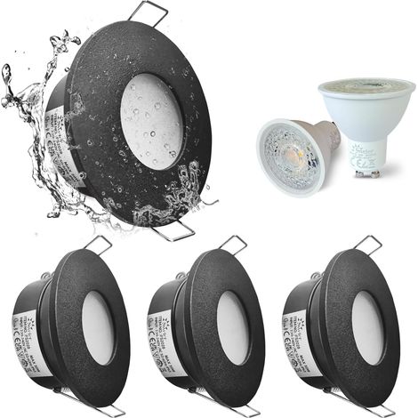 4er Set IP65 wasserdichte LED-Einbaustrahler, 5W 3000K Warmweiß Downlight für Bad und Küche, 68mm Deckeneinbauleuchte, Geschliffenes Satinnickel - Schwarzes Lampengehäuse
