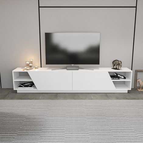TV-Möbel Rhodes, weißes Melamin, 240 x 47,4 x 37,1 cm (1/5)