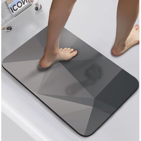 Tapis de Bain Antidérapant 40 x 60 cm - Absorbant en Pierre - Séchage Rapide - Diatomite Lavable - Gris (1/5)