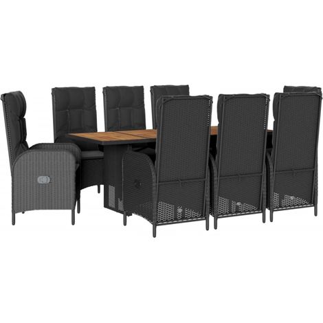 Maison Exclusive - 9-tlg. Garten-Essgruppe mit Kissen Schwarz Pol