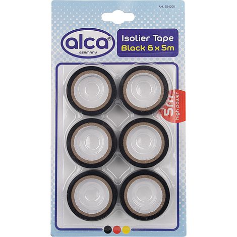 alca® Isolierband schwarz 6 St. Markierungsband 18 mm x 5 m PVC Set starke Klebkraft und Flexibilität wasserfest selbstklebend