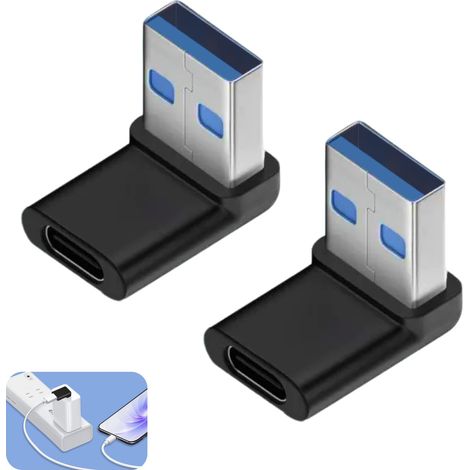 2PCS Adaptateur USB C Coudé 90° - USB C vers USB C, 3.1 Mâle vers Femelle, 10 Gbit/s Transfert de Données Ultra Rapide et Charge 100 W, Alliage d'Aluminium, pour Ordinateurs Portables et Dispositifs (1/5)