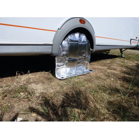 Housse de protection isotherme pour roues de camping-car 14'' à 17'' – Matière réfléchissante UV – Fixation par œillets – Sac de rangement inclus – Optima (1/4)