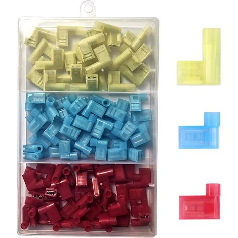 90Degrés Entièrement Isolée Drapeau Terminal Rapide Déconnecte Femelle F Type Pousser Connecteur Electrique 12 10AWG et 22 100PCS Nylon (1/4)