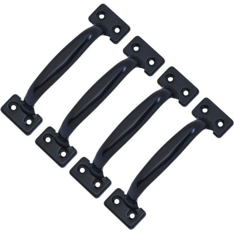Set mit 4 Retro-Scheunentürgriffen für Küchenschränke, Lochabstand: 82 mm, schwarzes Eisen