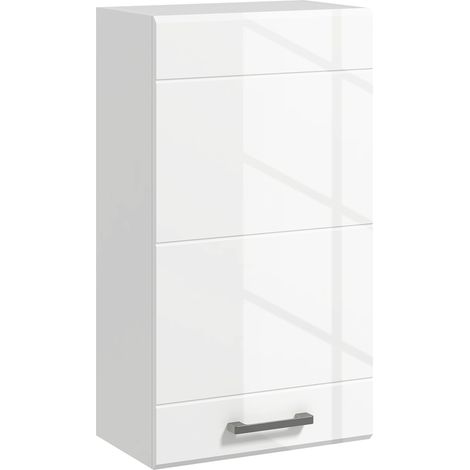 Beyamis 3-stöckiger mobiler Badezimmerschrank aus MDF mit verstellbarer oberer Ablage, Wandmontage, 37 x 22,5 x 70 cm, Hochglanzweiß