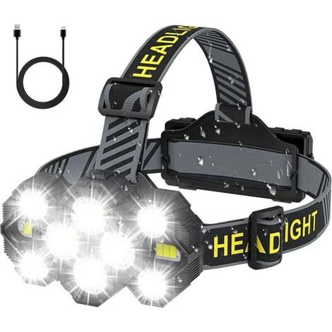 Lampada frontale ricaricabile - 2022, aggiornata, 22000 lumen, 10 LED, 10 modalità, super luminosa, a mani libere, torcia frontale per campeggio, pesca, ciclismo, escursionismo, impermeabile (1/5)
