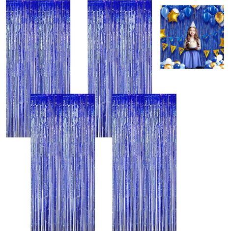 4 pièces Rideaux en Lametta Bleu (1 x 2 m) - Rideaux à Franges Bleus pour décoration de fête - Idéal pour Les Mariages, Les Anniversaires et Noël - Décoration de scène réutilisable (1/5)