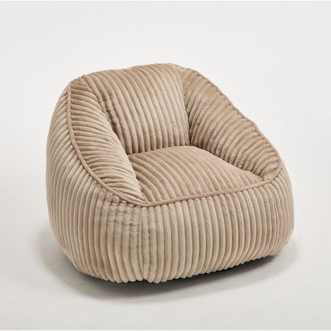 Poltrona bean bag con imbottitura in memory foam, ciniglia a righe, beige e marrone, HOMVRA (1/4)