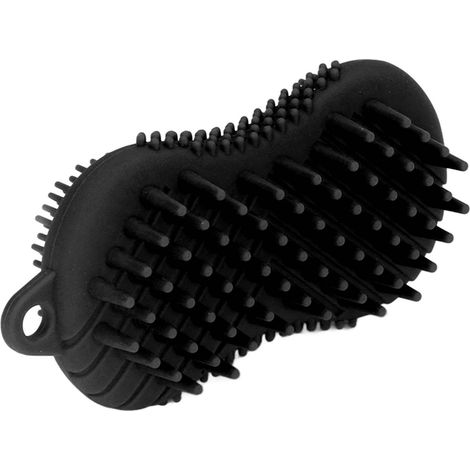 Gant de Gommage Corps Silicone Double Face Ergonomique, Brosse Massage et Nettoyage pour Poils et Peau, Noir (1/5)